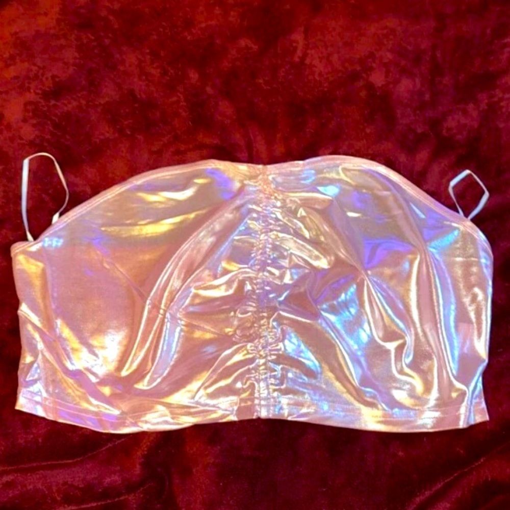 Plus Size Baby Pink Holographic Metallic Tube Top 🌸